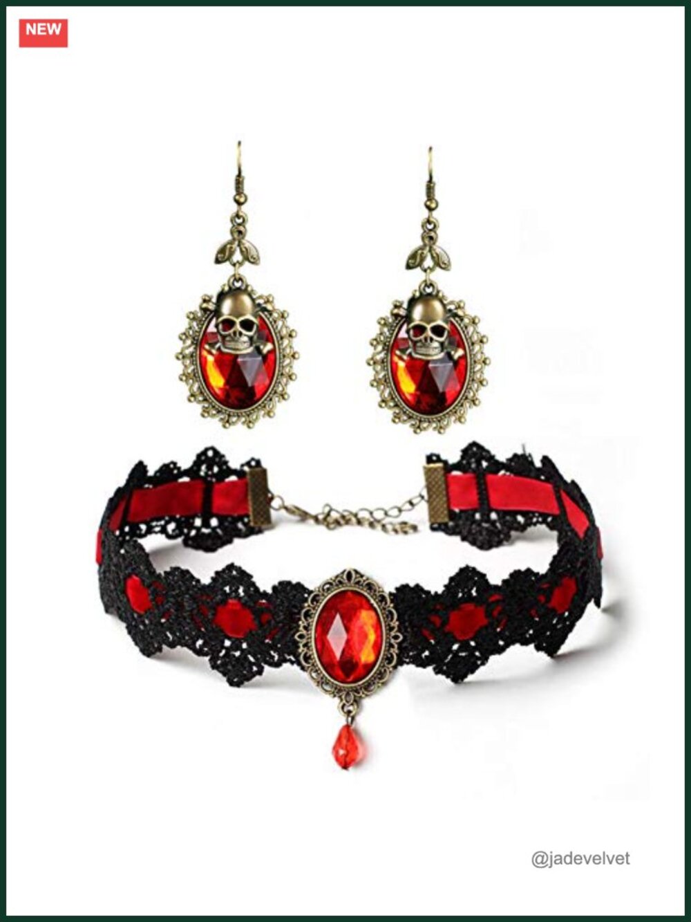 Snake Collar Necklace Bracelet Set Gothic Lace Choker Crown Earrings